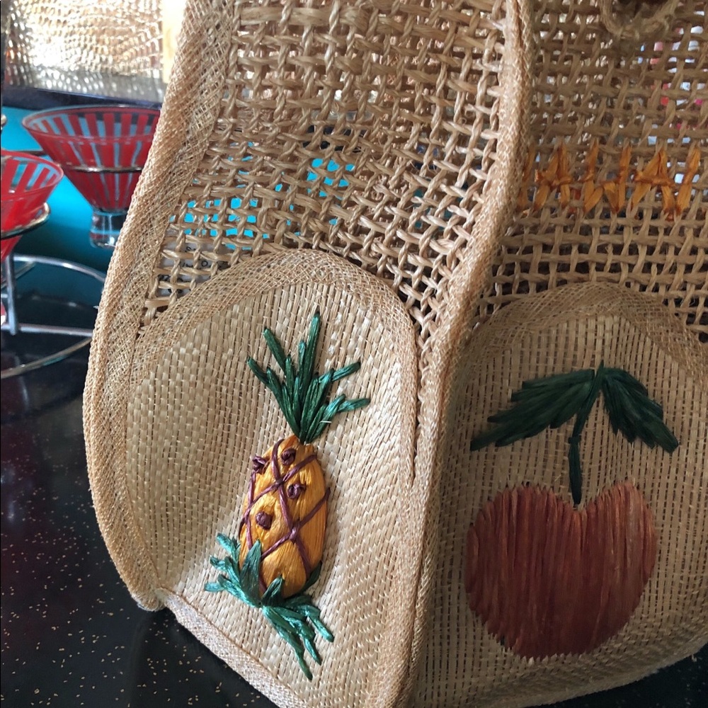 SOLD Vintage 1940s Purse straw bag Souvenir fruit - Picture 4 of 6